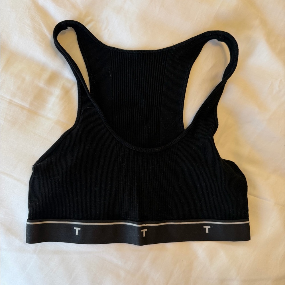 T by Alexander Wang Black Ribbed Racerback Sports Bralette